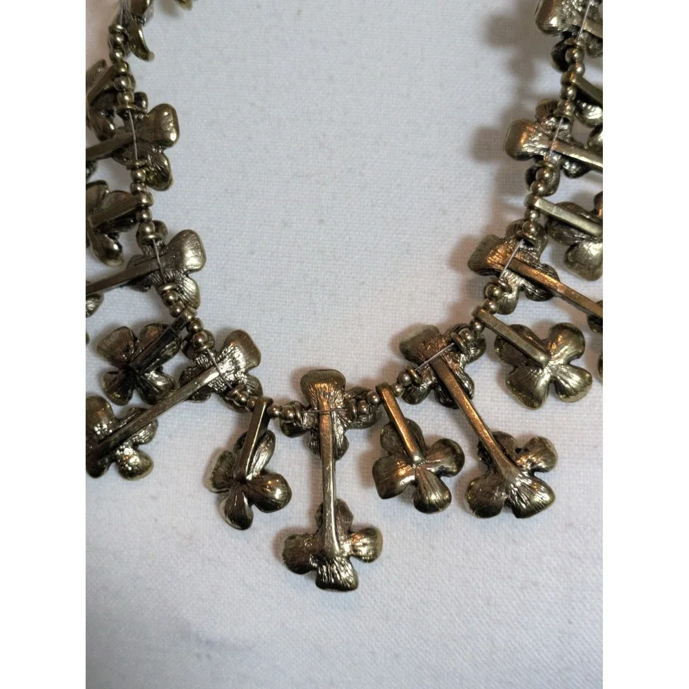 Joan Rivers Floral Cluster Bib Necklace In Antiqued Gold Tone Rhinestones 18